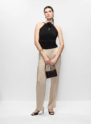 Haut à col licou et pantalon en satin 