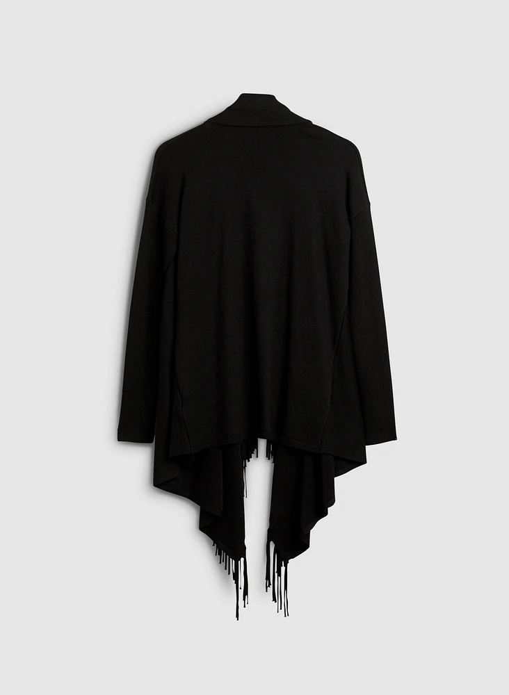 Cardigan à franges et ourlet asymétrique
