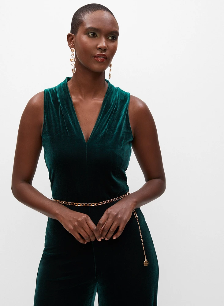 Velvet Belt Detail Jumpsuit