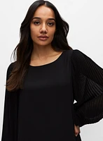 Pleated Balloon Sleeve Chiffon Dress