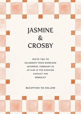 Organic Check Orange Wedding Invitation