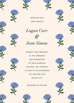 Dianthus Floral Blue Wedding Invitation