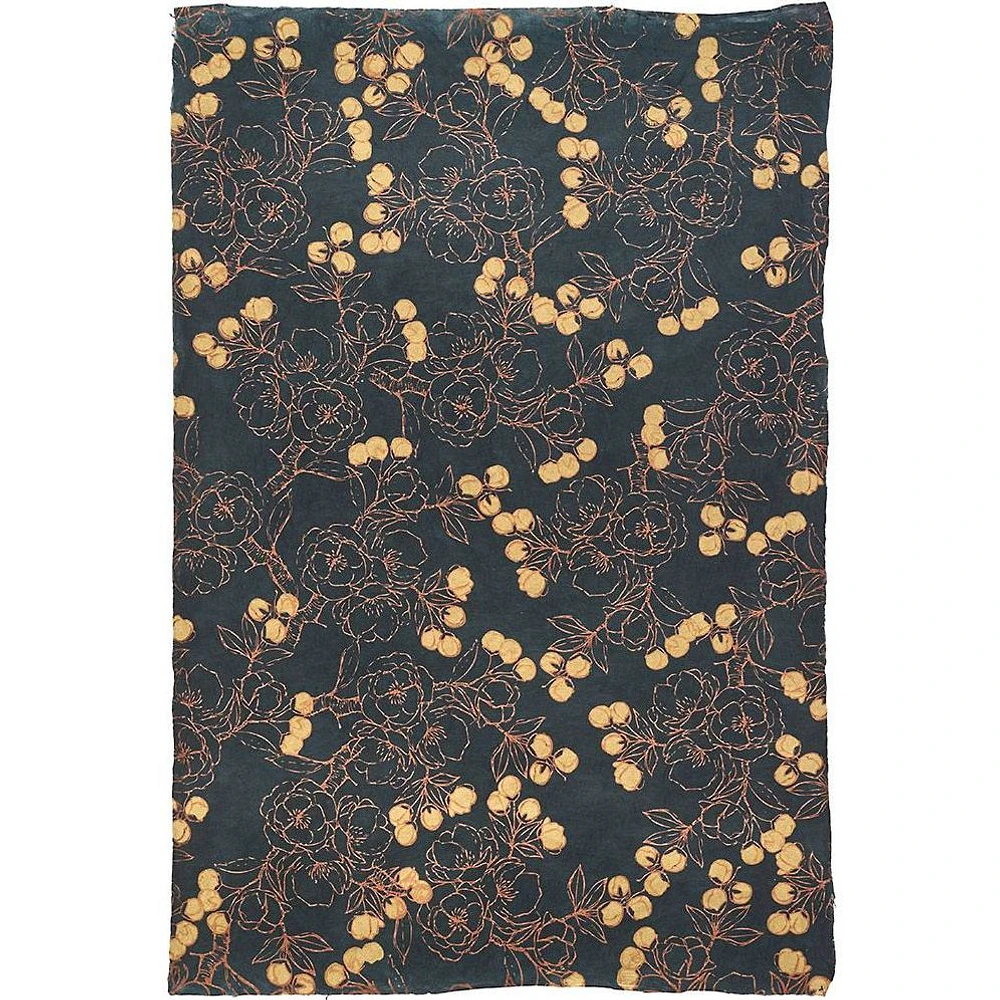 Hand Drawn Copper Floral Navy Handmade Paper