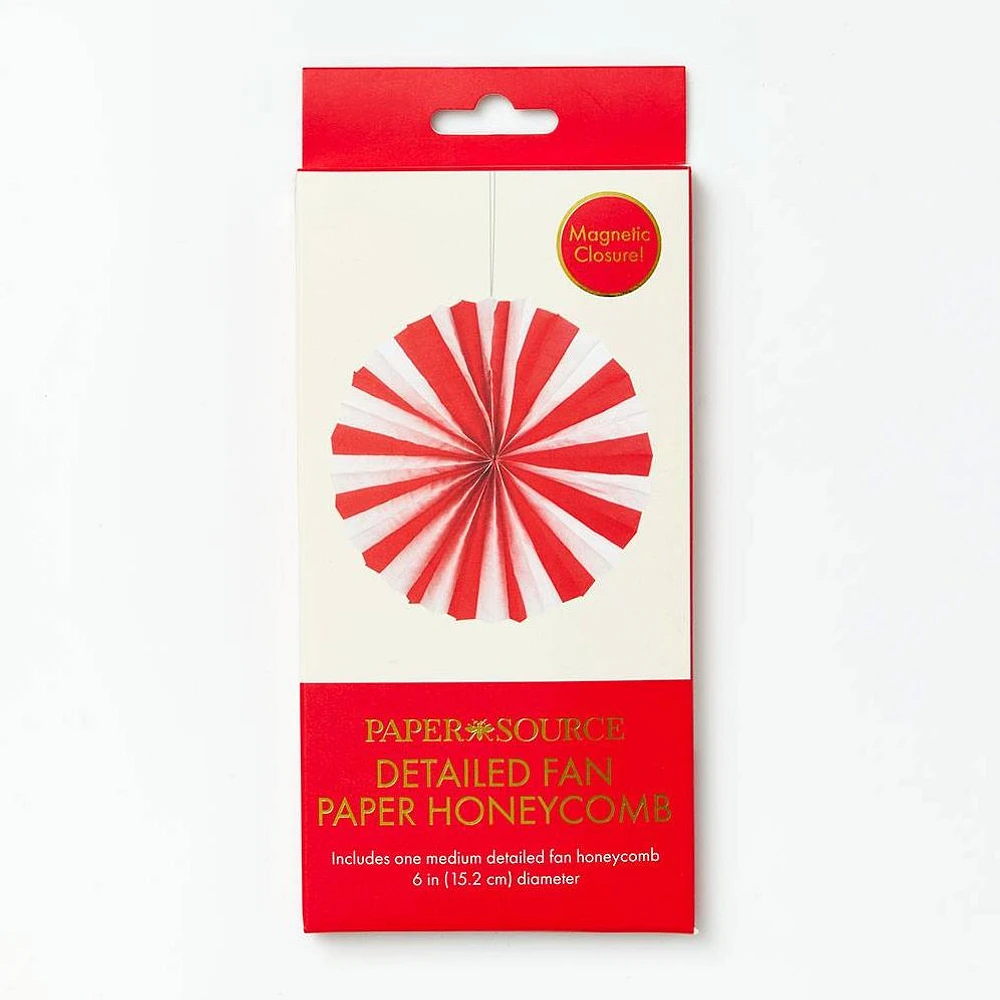 White and Red Detailed Fan Paper Honeycomb Med 6 inches