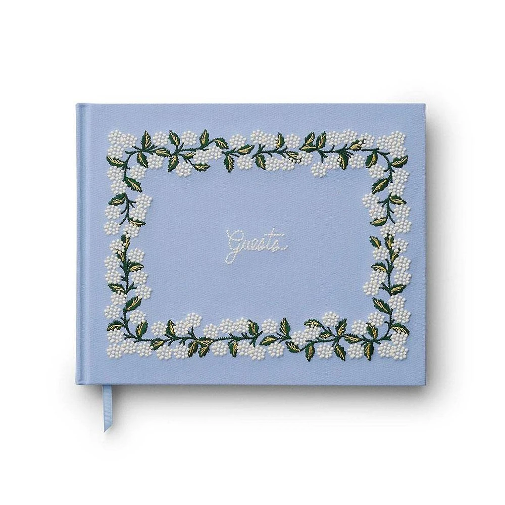 Hydrangea Embroidered Fabric Guest Book