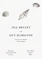 Waves and Seashells on White Wedding Invitation