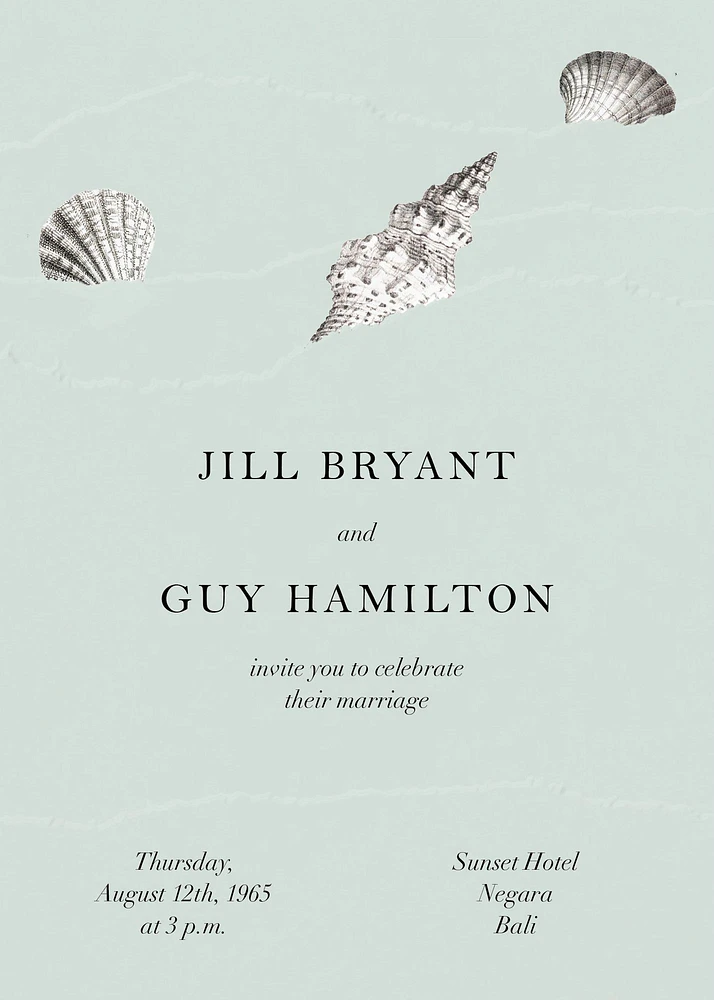 Waves and Seashells on Wedding Invitation