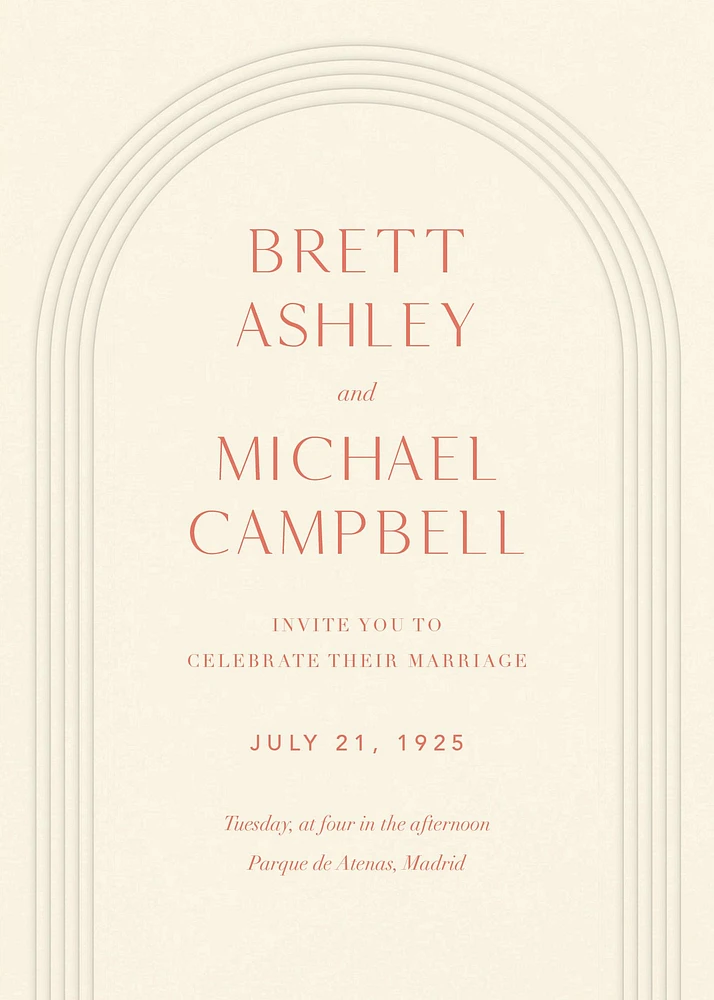 Embossed Arc on Cream Wedding Invitation