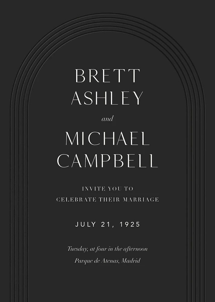 Embossed Arc on Black Wedding Invitation