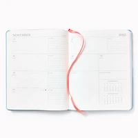 2025-2026 Paper Source Light Blue Leather 18-Month Weekly Desk Planner