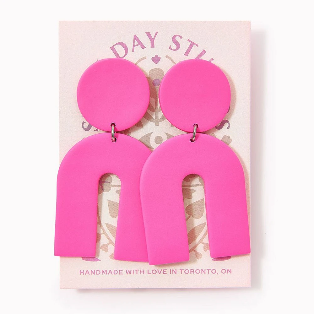 Arch Statement Earrings - Hot Pink