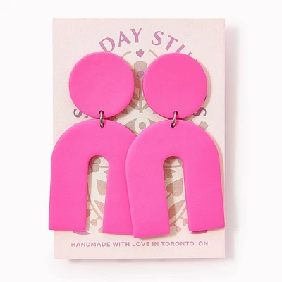 Arch Statement Earrings - Hot Pink