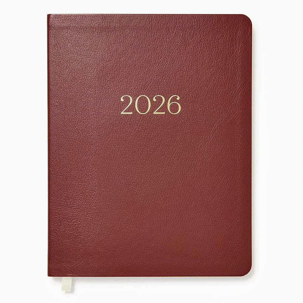 2025-2026 Paper Source Maroon Leather 18-Month Weekly Desk Planner
