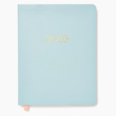 2025-2026 Paper Source Light Blue Leather 18-Month Weekly Desk Planner