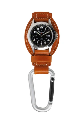 Leather Clip - Silver Case Black Dial Tan Holder