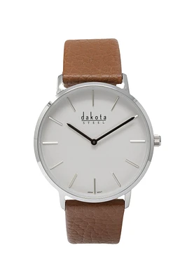 Slim Vintage - Silver Case/White Dial Tan Shrunken Leather