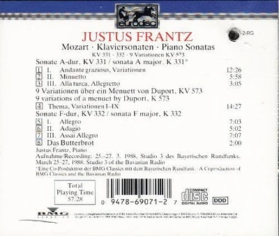 Mozart/ Justus Frantz - Piano Sonatas KV 331-3