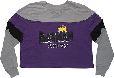 Batman Japanese Name Crop Top Long Sleeve Juniors T-Shirt