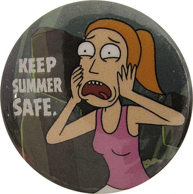 Rick and Morty Keep Summer Safe Button in White