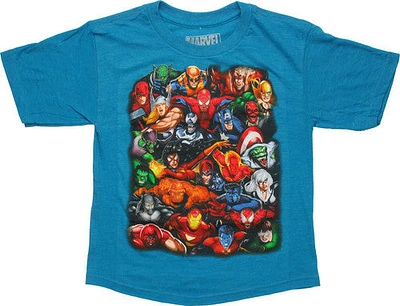 Marvel Comics Large Group Teal Juvenile T-Shirt