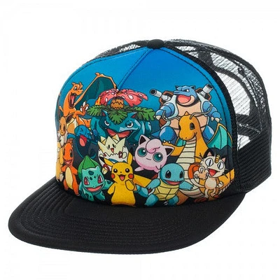 Pokemon Large Group Trucker Hat in Blue