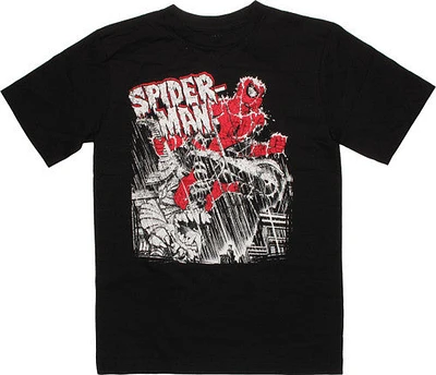 Spiderman on Gargoyle in Rain Youth T-Shirt