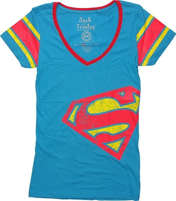 Superman Tilt Jersey V Neck Juniors T-Shirt