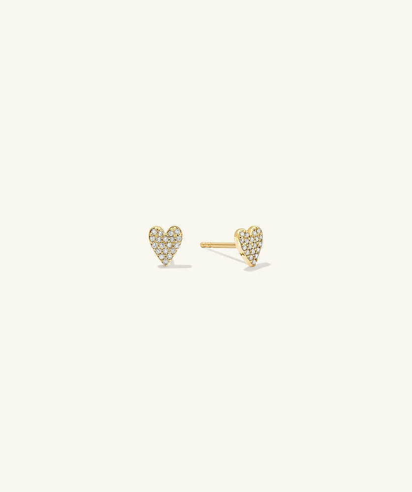 Mini Heart PavÃ© Diamond Stud Earrings