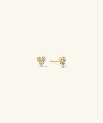 Mini Heart PavÃ© Diamond Stud Earrings