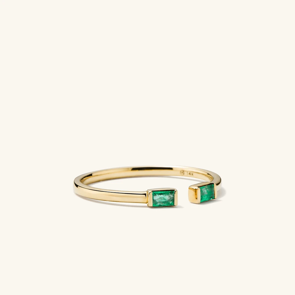 Baguette Emerald Open Ring