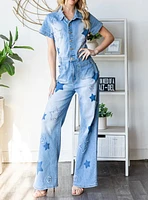 Patchwork Jean Jumpsuit Mineral Washed By Oil & Hali Star Printed Denim Clothing Flared Wide Leg