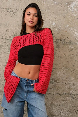 Red Knit Shrug Sweater