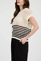 Crochet Knit Top Black and Beige. Summer Sweater