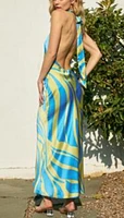 Maxi Dress Halter Top Ocean Waves, Open Back by Forum