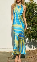 Maxi Dress Halter Top Ocean Waves, Open Back by Forum
