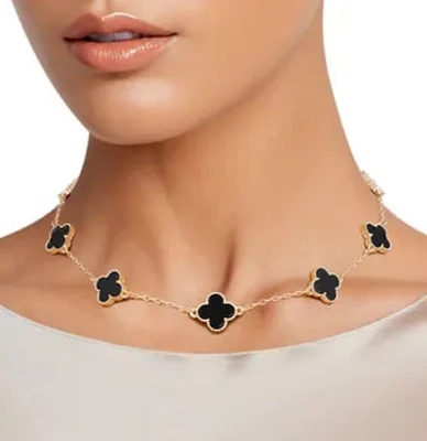 Necklace Clover Gold Trim Quatrefoil 7 Motifs