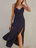 Satin Midi Dress With Bow Tie Perfect Wedding Guest