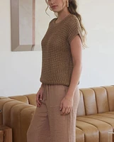 Crochet Top Short Sleeve BatWing Summer Sweater