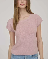 Dusty Pink Short Sleeve Top With Sheer Back Bow