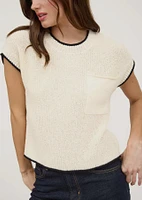 Sweater Top Short Sleeve With Contrast Trim