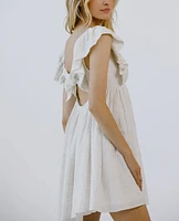 White Baby Doll Dress Floral With Bow - Perfect For Graduation