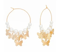 Gold Butterfly Charm Earrings Pearl Wire Hoops