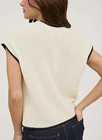 Sweater Top Short Sleeve With Contrast Trim