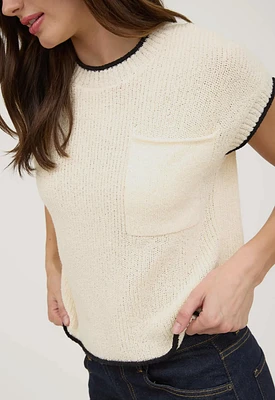Sweater Top Short Sleeve With Contrast Trim
