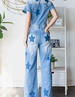 Patchwork Jean Jumpsuit Mineral Washed By Oil & Hali Star Printed Denim Clothing Flared Wide Leg