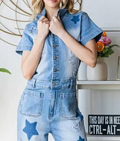 Patchwork Jean Jumpsuit Mineral Washed By Oil & Hali Star Printed Denim Clothing Flared Wide Leg