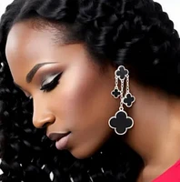 Dangle Black Clover Silver Chain Earring for Women