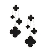 Dangle Black Clover Silver Chain Earring for Women