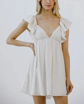 White Baby Doll Dress Floral With Bow - Perfect For Graduation