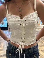 White Lace Up Crop Top Embroidered Eyelet Sleeveless